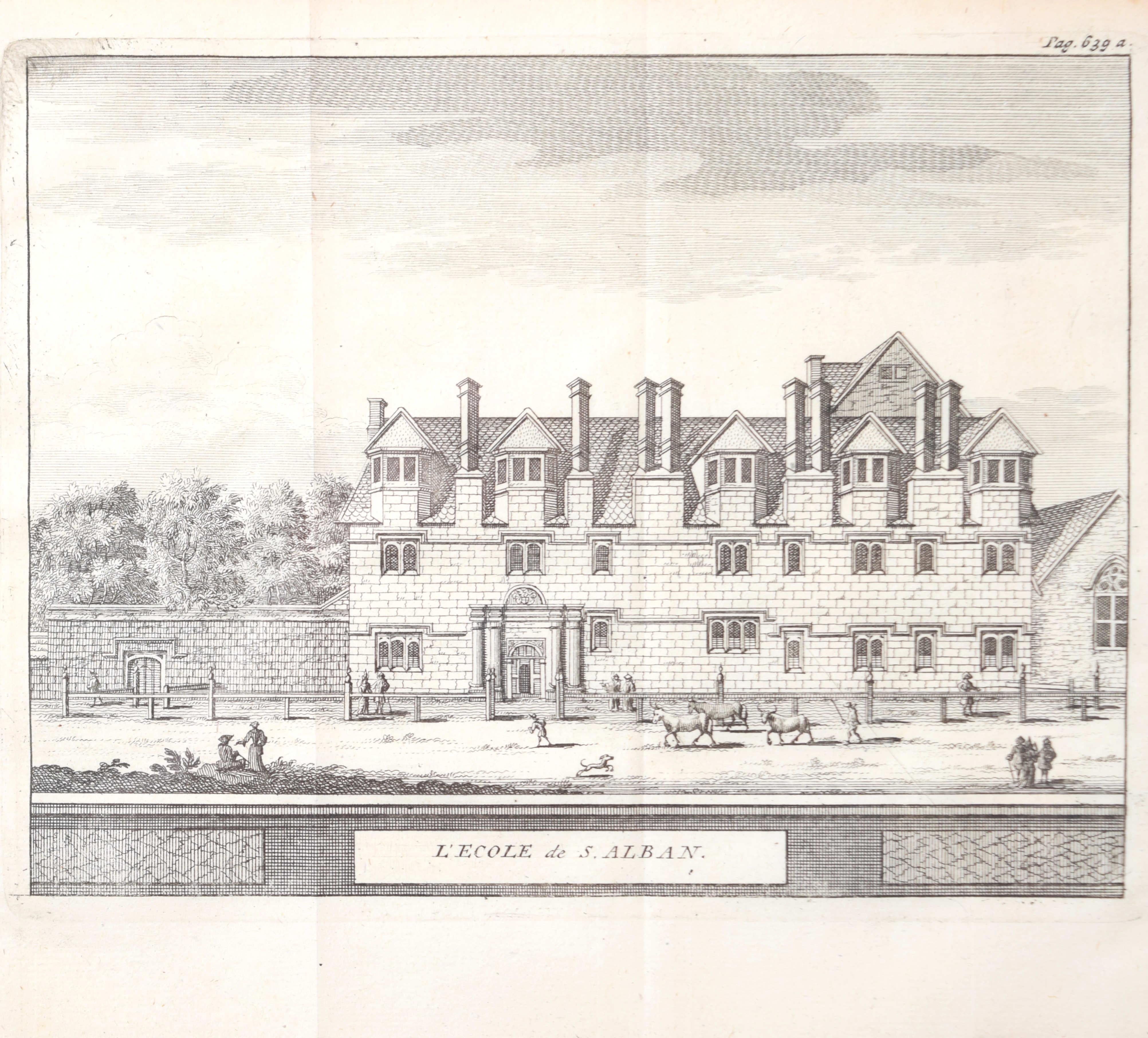 Gravure du Merton College, Oxford St Alban Hall d'après David Loggan - Print de Pieter Van Der Aa