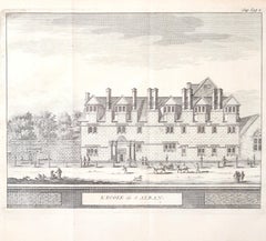 Antique Merton College, Oxford St Alban Hall engraving after David Loggan