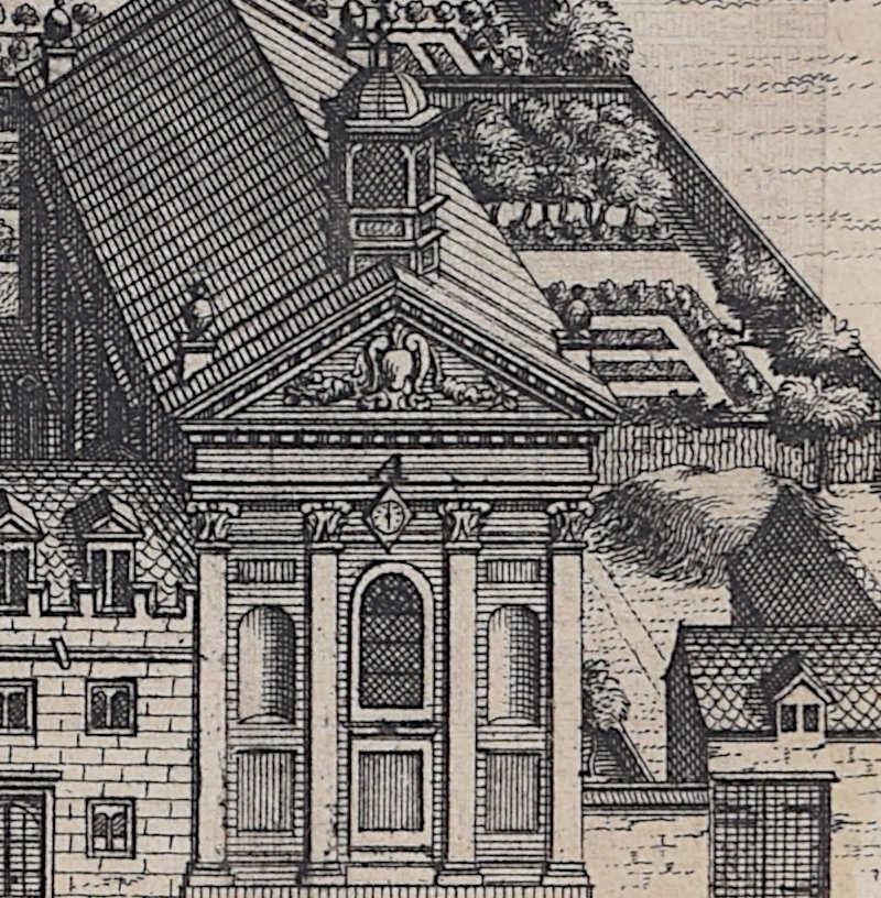 Gravure Pieter van der Aa d'après David Loggan, Pembroke College, Cambridge - Réalisme Print par Pieter Van Der Aa
