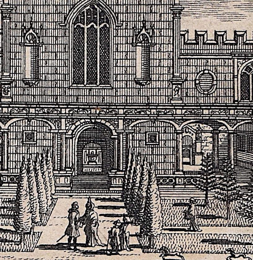 Gravur Pieter van der Aa nach David Loggan, Peterhouse College, Cambridge, Kupferstich Pieter van der Aa im Angebot 1