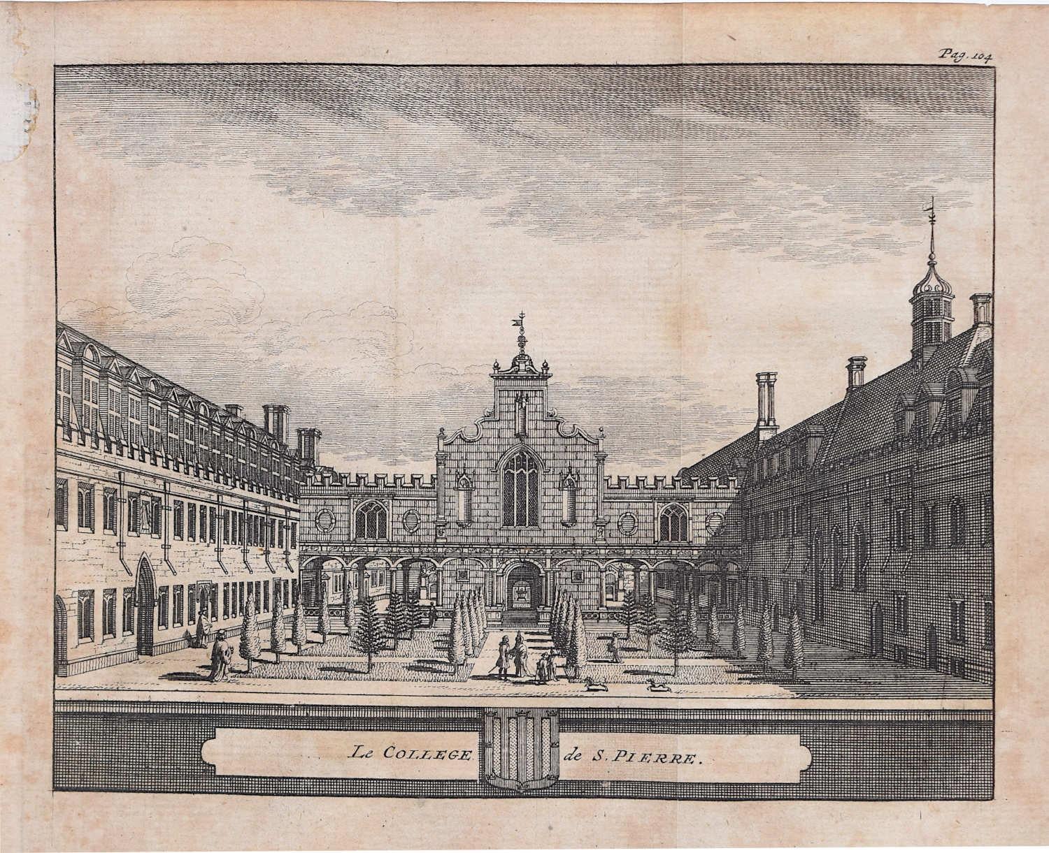 Gravur Pieter van der Aa nach David Loggan, Peterhouse College, Cambridge, Kupferstich Pieter van der Aa – Print von Pieter Van Der Aa