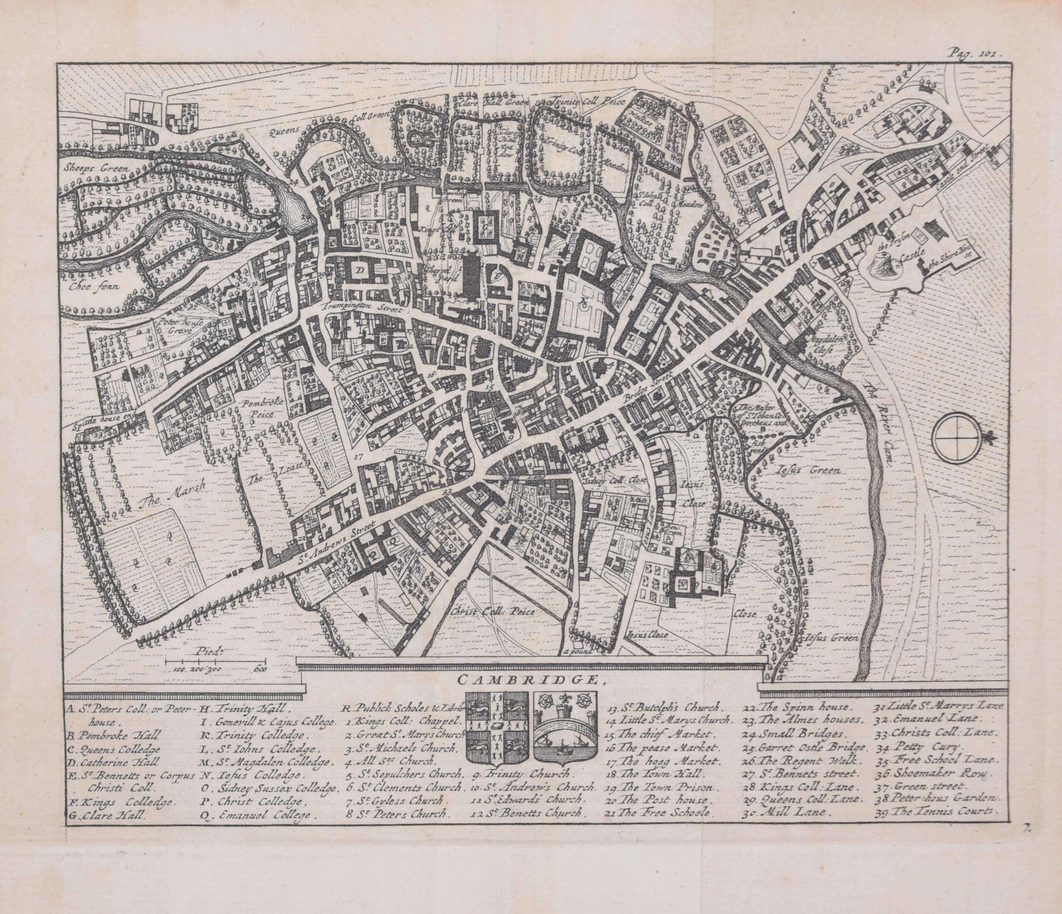 Pieter van der Aa: Map of Cambridge, after David Loggan - Print by Pieter Van Der Aa