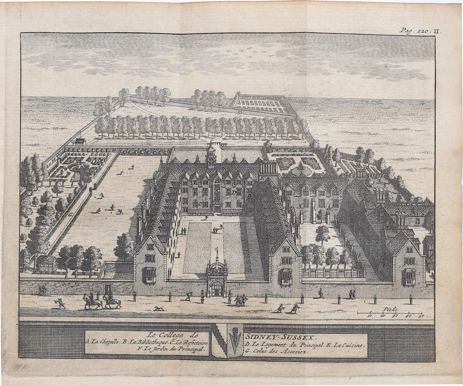 Pieter Van Der Aa (1659 - 1733), según David Loggan (1634 - 1692)
Colegio Sidney Sussex, Cambridge
Grabado
12 x 16 cm

Vista del siglo XVIII de Sidney Sussex, Cambridge, grabada por Pieter Van Der Aa según David Loggan, el famoso grabador, dibujante