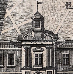 St Catharine's, Cambridge grabado Pieter Van Der Aa según David Loggan
