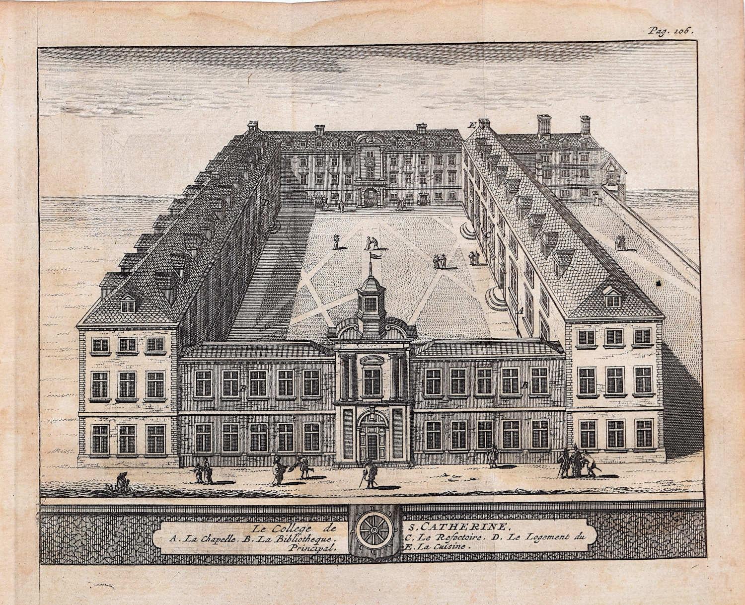 St Catharine's, Cambridge engraving Pieter van der Aa after David Loggan - Print by Pieter Van Der Aa