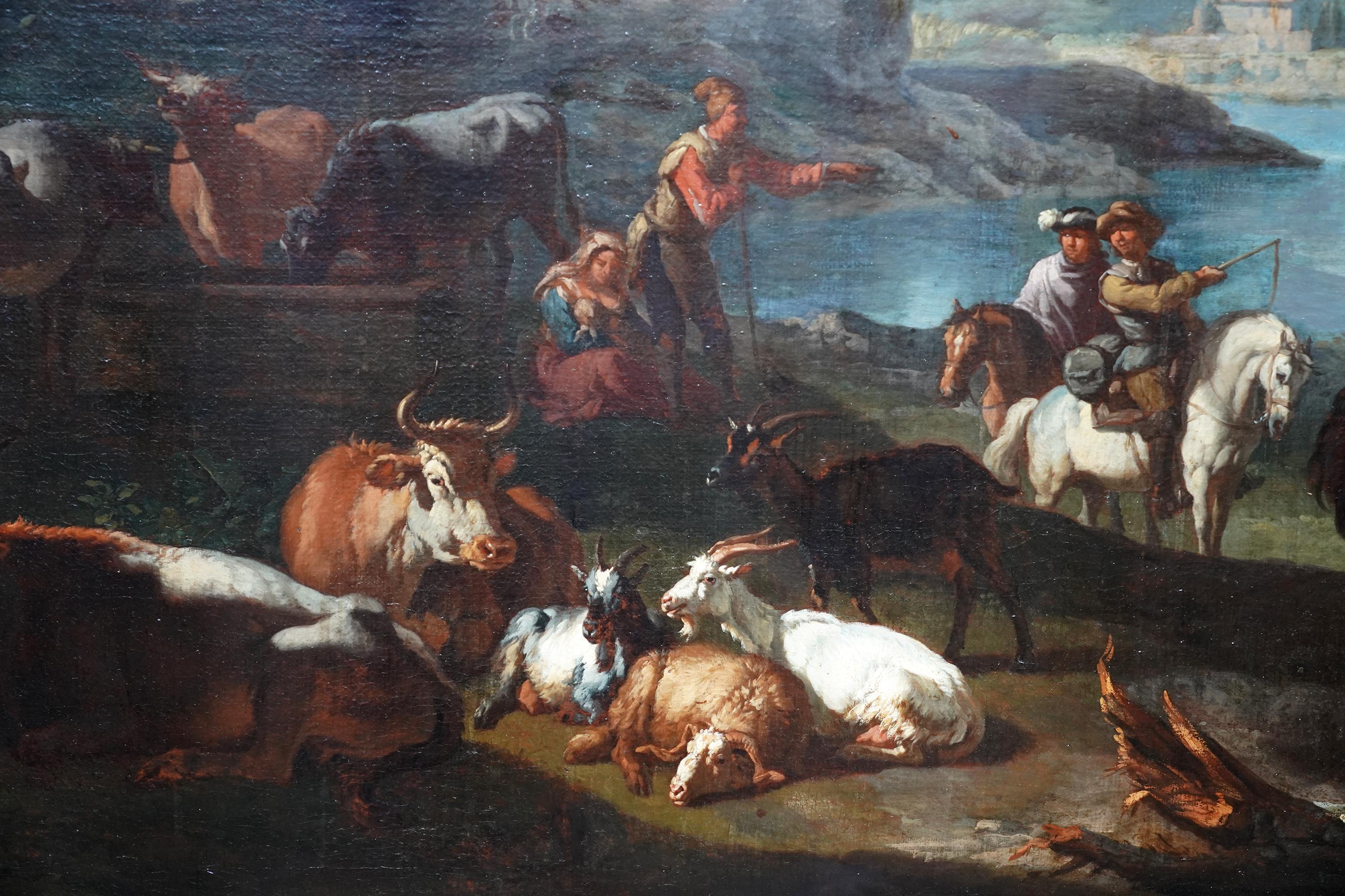 Pastor con animales y jinetes en un paisaje - pintura al óleo holandesa del siglo XVII - Painting Antiguos maestros de Pieter van Laer