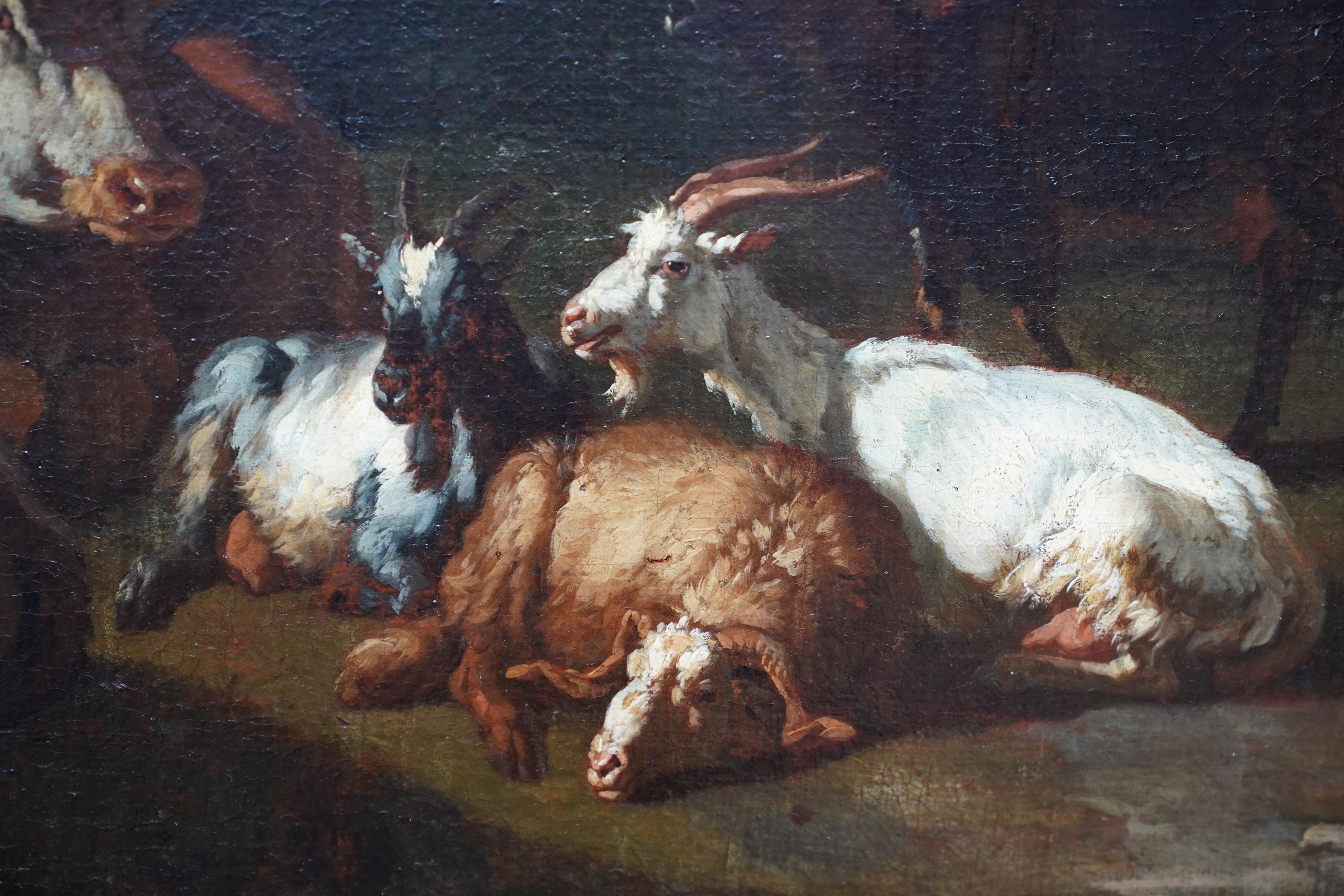 Pastor con animales y jinetes en un paisaje - pintura al óleo holandesa del siglo XVII en venta 2