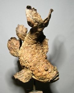 Ferox Fierce Fish Bronze Sculpture on Stone In Stock 