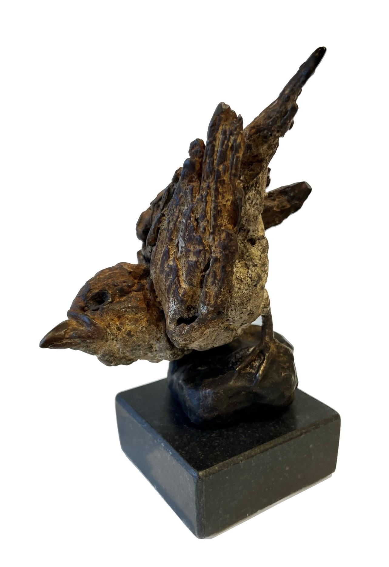 Pieter Vanden Daele Figurative Sculpture - Musje I Sparrow Bronze Sculpture Unique Unicum Bird One of a Kind In Stock