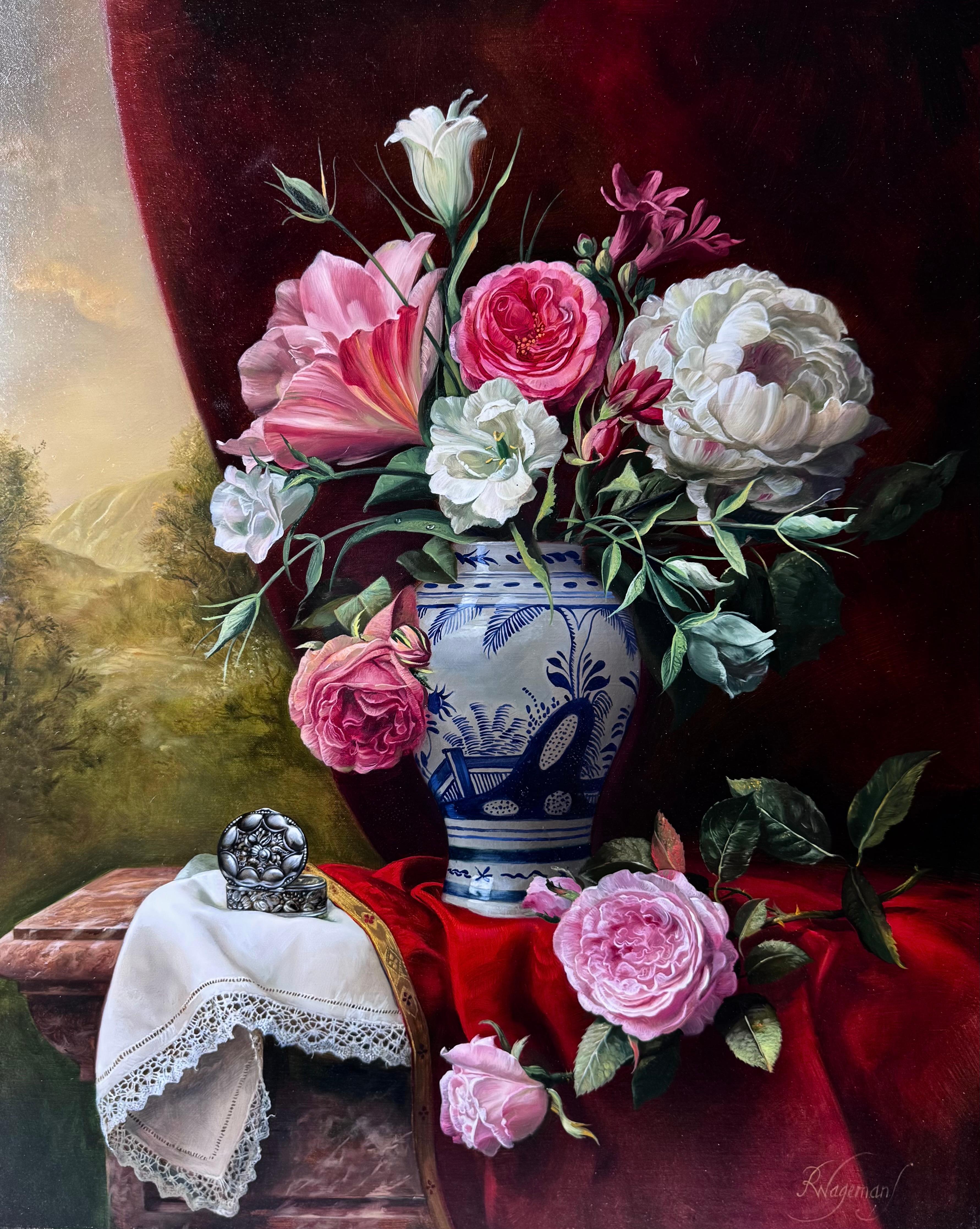 Still-Life Painting de Pieter Wagemans - Bouquet de Fleurs - En la Tradición Holandesa, Arreglo Floral de Naturaleza Muerta