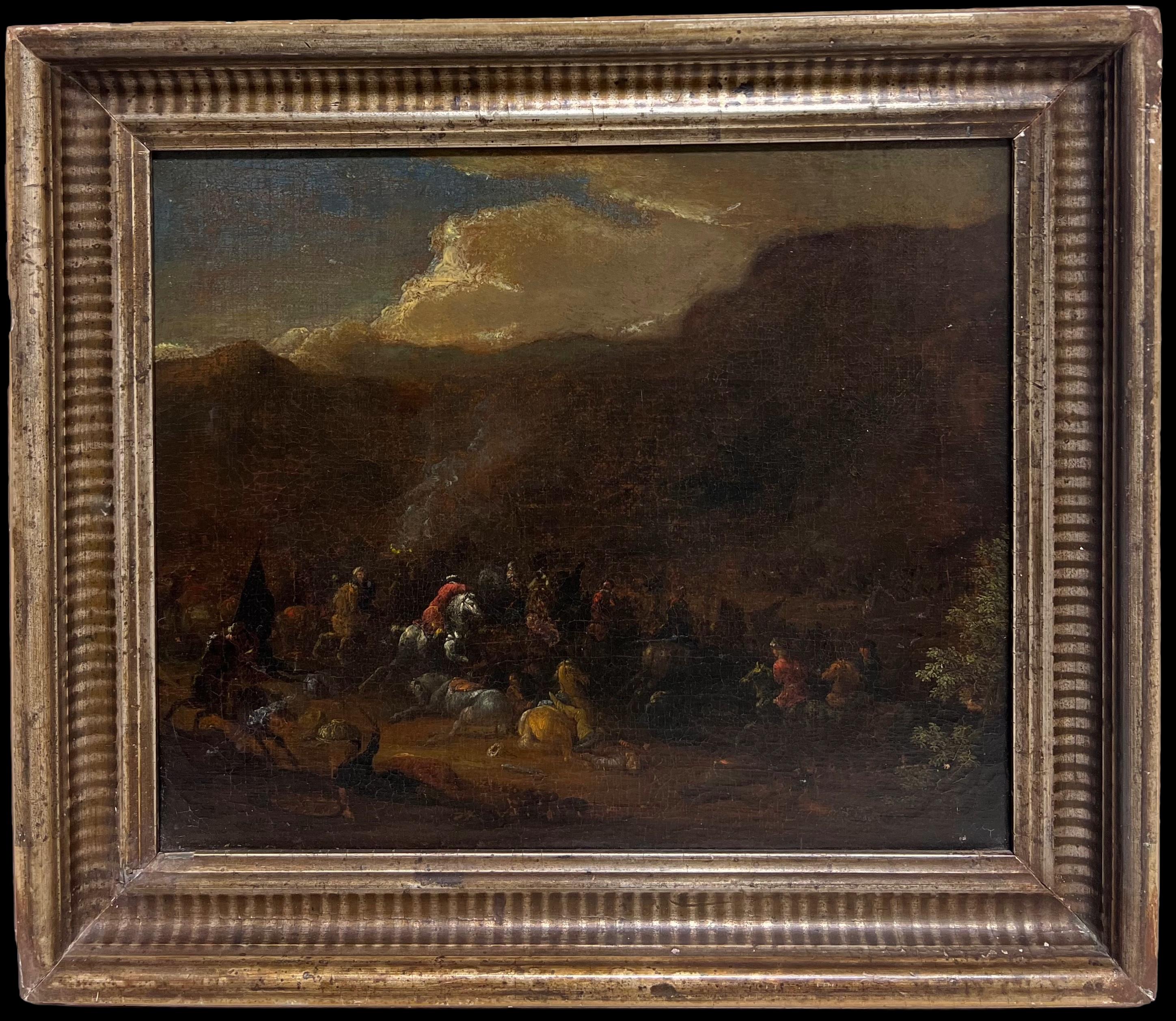 Pieter Wouvermans Landscape Painting – Fine 17th Century Flemish Oil Painting Cavalry Skirmish Many Figures & Horses