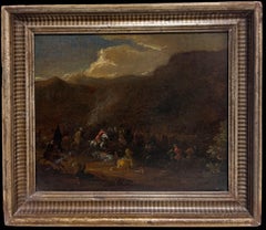 Fine 17th Century Flemish Oil Painting Cavalry Skirmish Many Figures & Horses