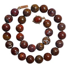 Pietersite Beaded Necklace with Sterling Silver Pietersite Clasp, 19"