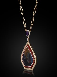 Pietersite Intarsia Necklace 18k Gold, .71 ct VS Diamonds and Sugilite