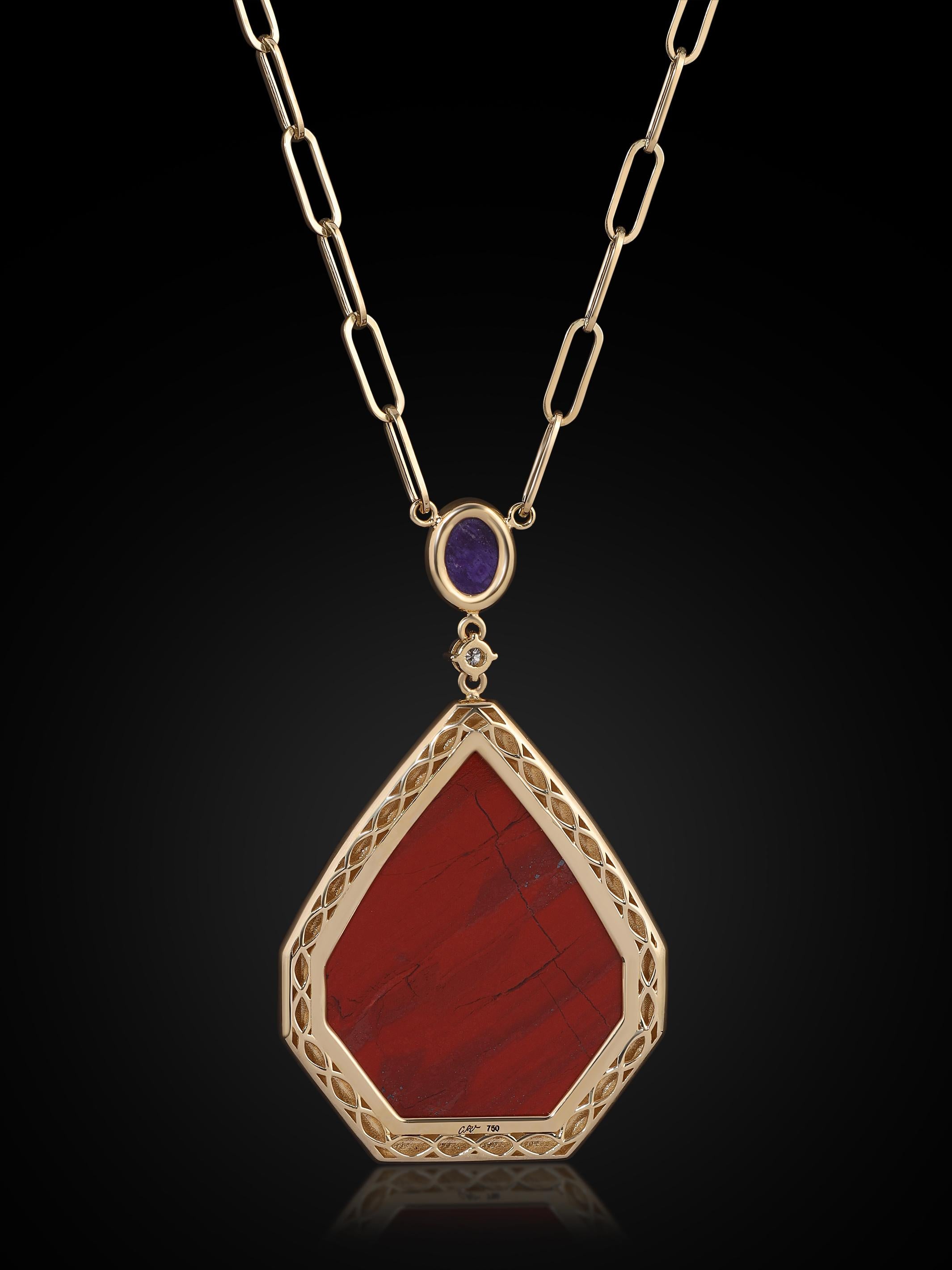 Collier Pietersite Intarsia en or 18k, diamants VS de 0,71 ct et sugilite Unisexe en vente