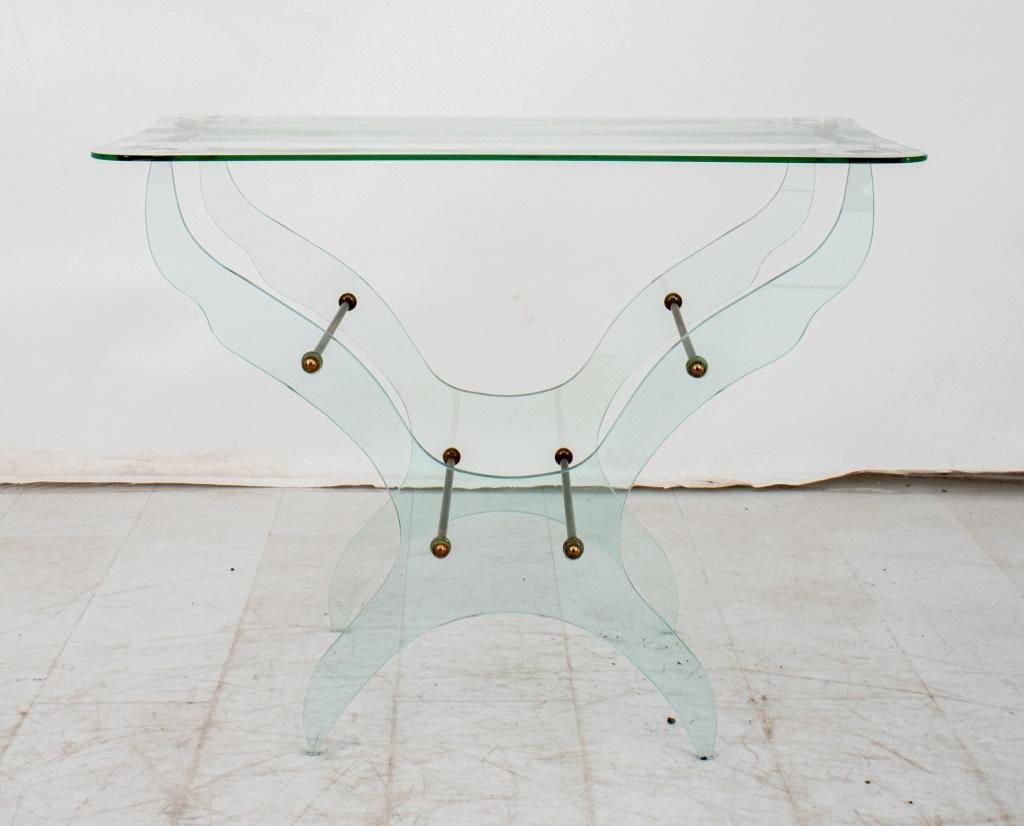 Pietro Chiesa Style for Fontane Arte Glass and Brass Side Table with applied mirror to top. 

Dealer: S138XX