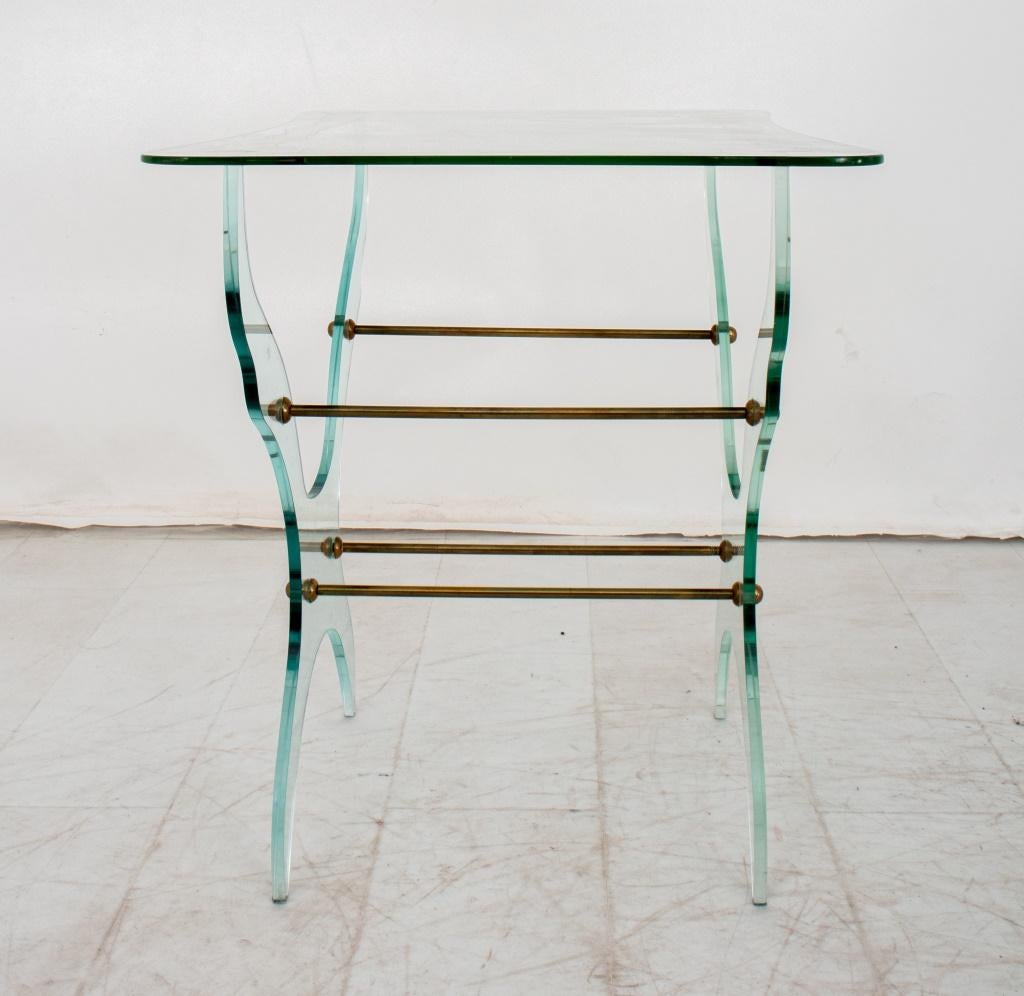 Modern Pietro Chiesa Style Glass and Brass Side Table