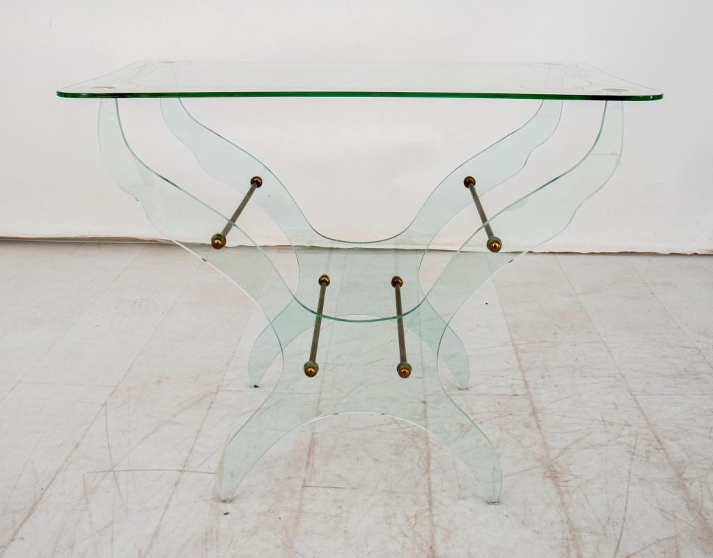 Italian Pietro Chiesa Style Glass and Brass Side Table