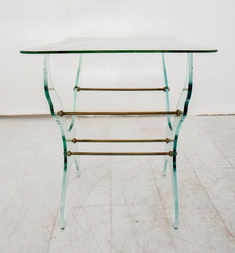 Pietro Chiesa Style Glass and Brass Side Table In Good Condition In New York, NY