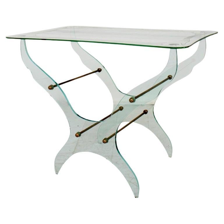 Pietro Chiesa Style Glass and Brass Side Table
