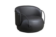 "Pietra" Curved Armchair with Arms Upholstered in Black Natural Leather