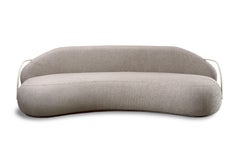 "Pietra" Curved Couch in Bouclé Fabric & Leather, Modern Design 2.5