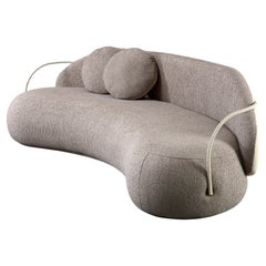 "Pietra" Curved Couch in Bouclé Fabric & Leather, Modern Design 2.5