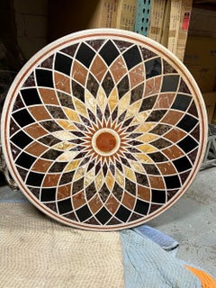 Table ronde Pietra Dura de 60 pouces, plateau en mosaïque de pierre