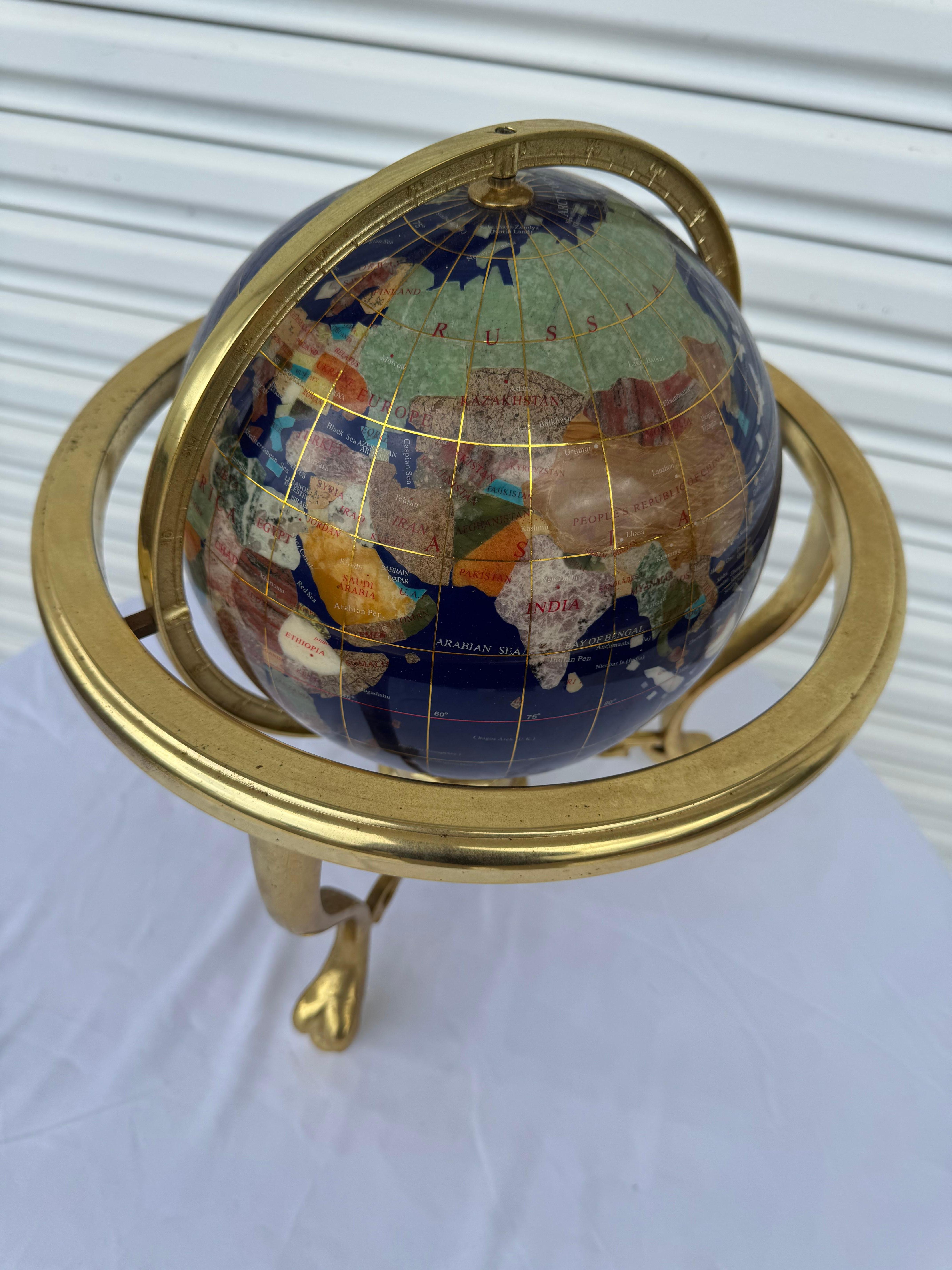 Indian Pietra Dura and Brass Globe Attributed to Maitland Smith For Sale