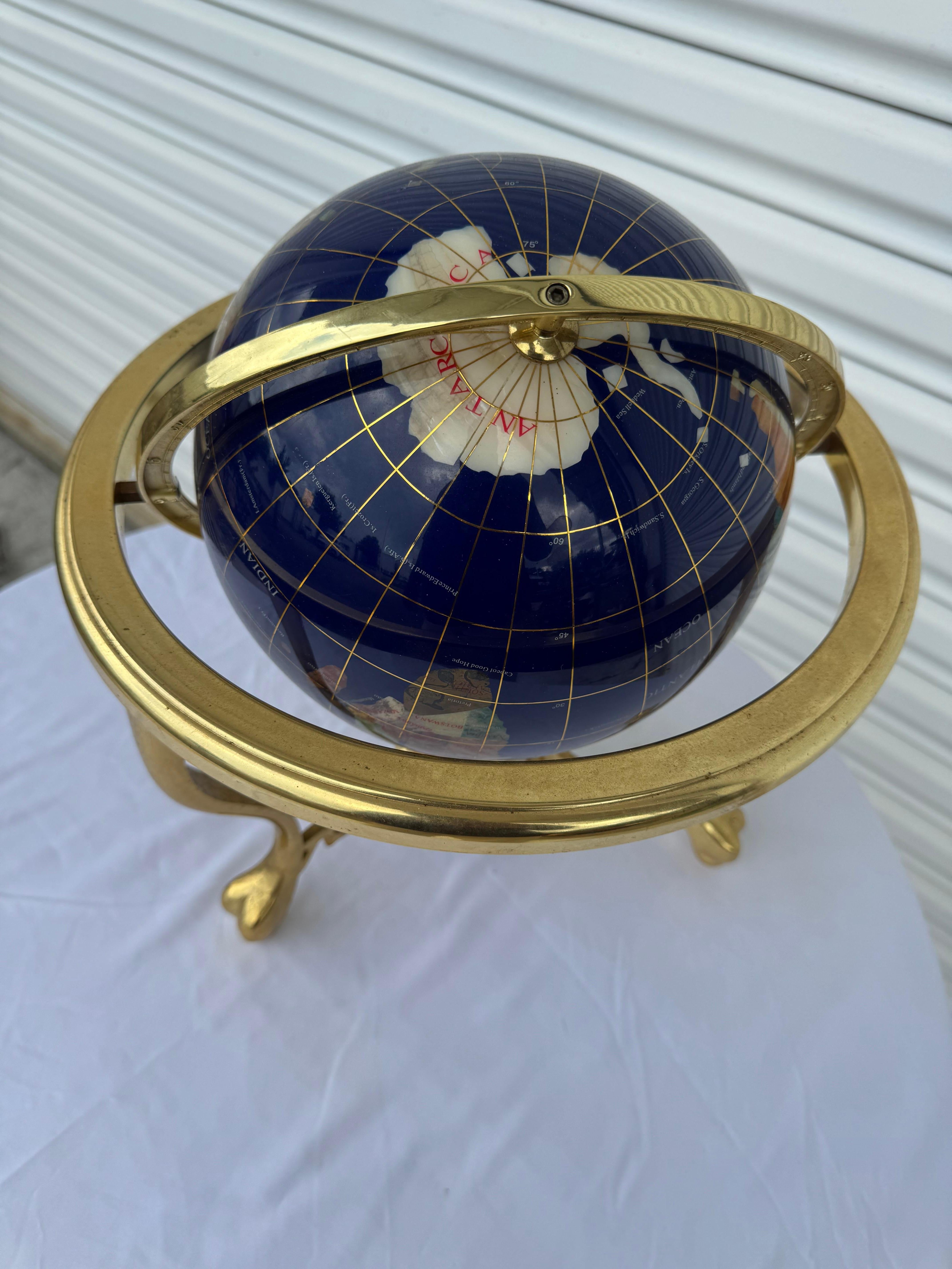 Hand-Crafted Pietra Dura and Brass Globe Attributed to Maitland Smith For Sale