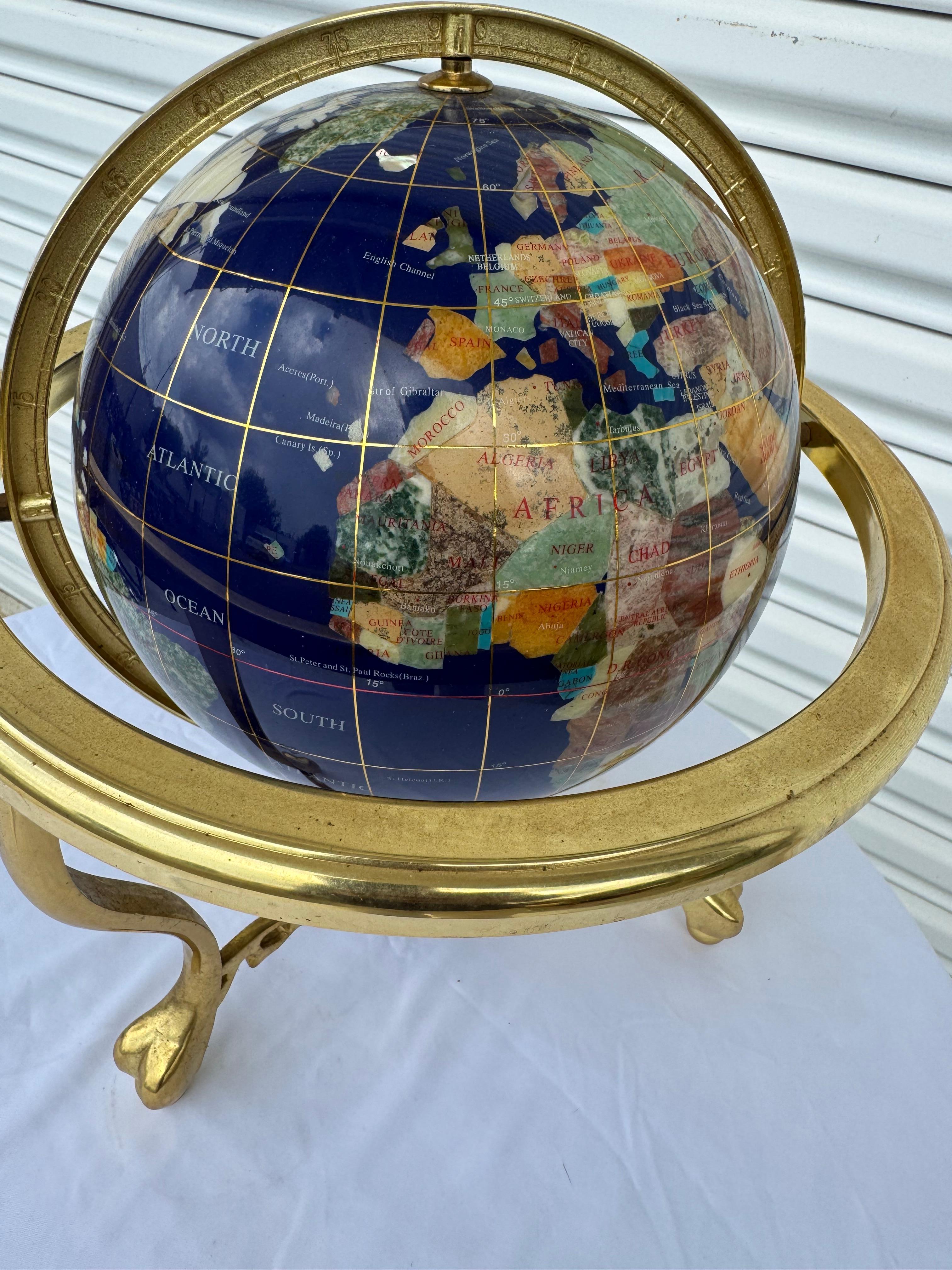 20th Century Pietra Dura and Brass Globe Attributed to Maitland Smith For Sale