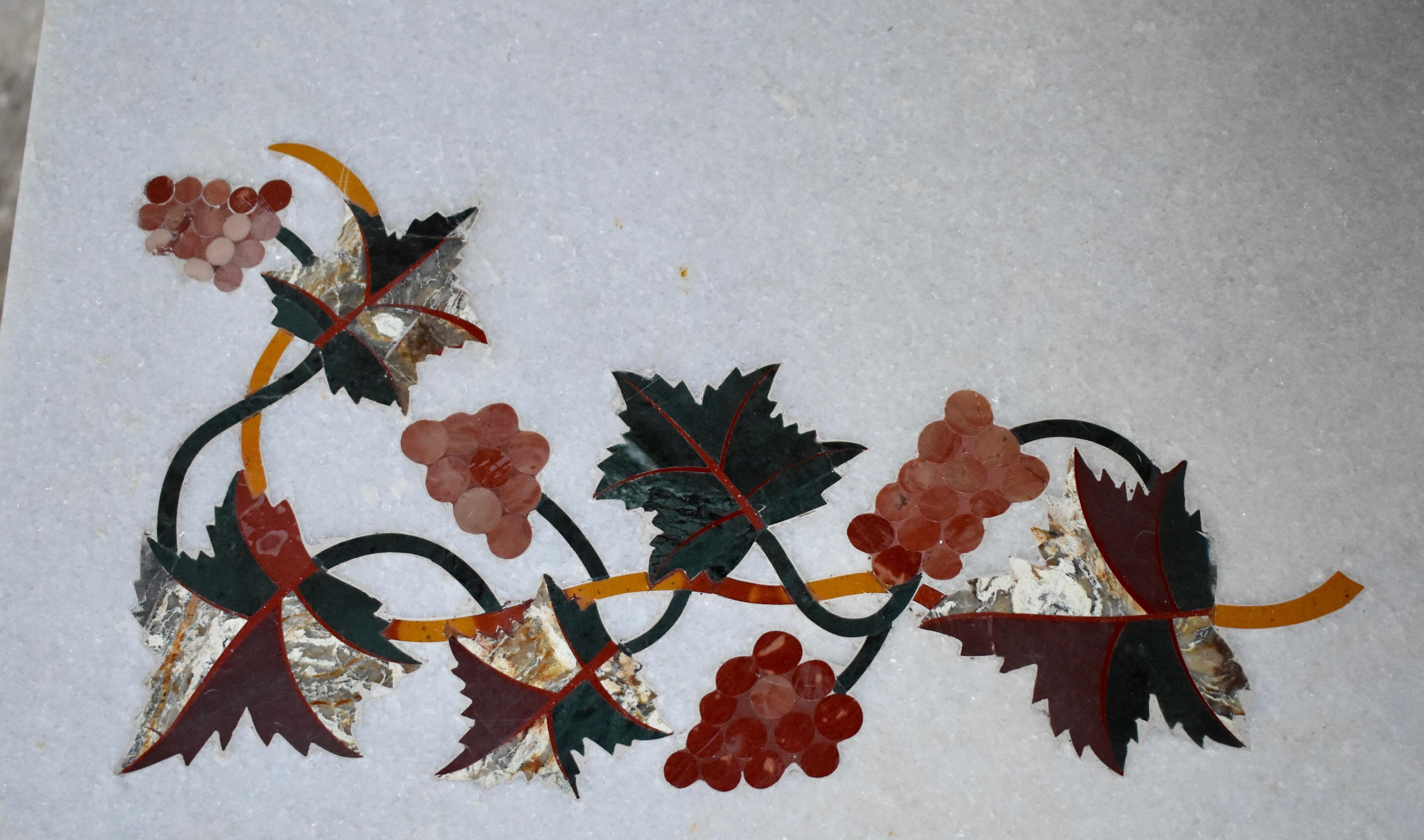 Iron Pietra Dura Center Table Inlaid Grape Decorations Marble Top For Sale