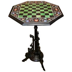 Antique Pietra Dura Chess Board Marble Table