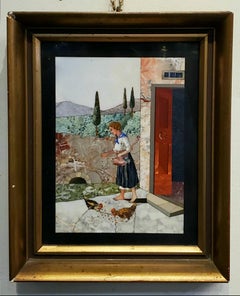 Pietra Dura Depicting a Woman Feeding Chickens