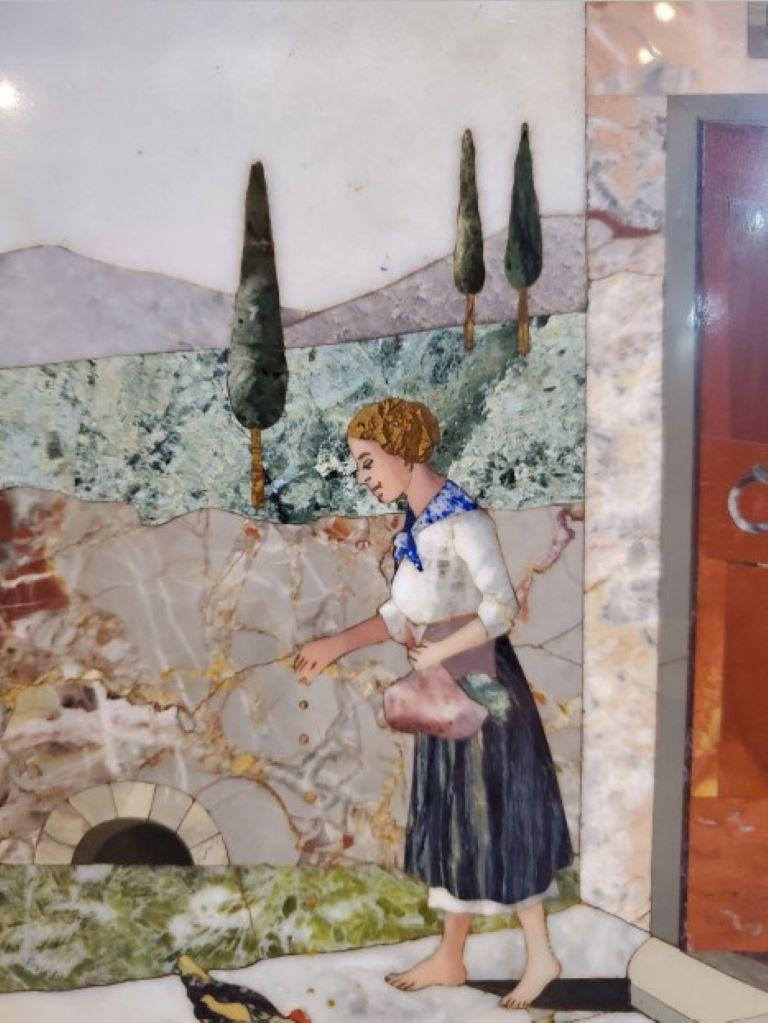 Pietra Dura Depicting a Woman Feeding Chickens For Sale 3