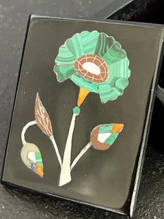 Pietra Dura Flower Motif Inlaid Marble Box Rajasthan India, Malachite