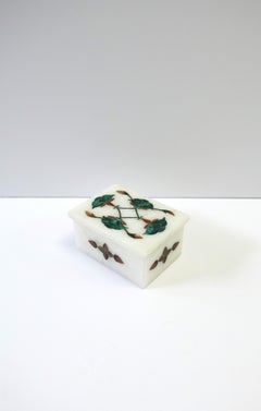 Scatola di Pietra Dura in Malachite Verde e Marmo Granito Bianco