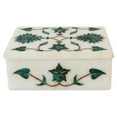 Retro Pietra Dura Green Malachite and White Granit Marble Box