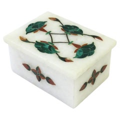 Pietra Dura Green Malachite and White Granit Marble Box
