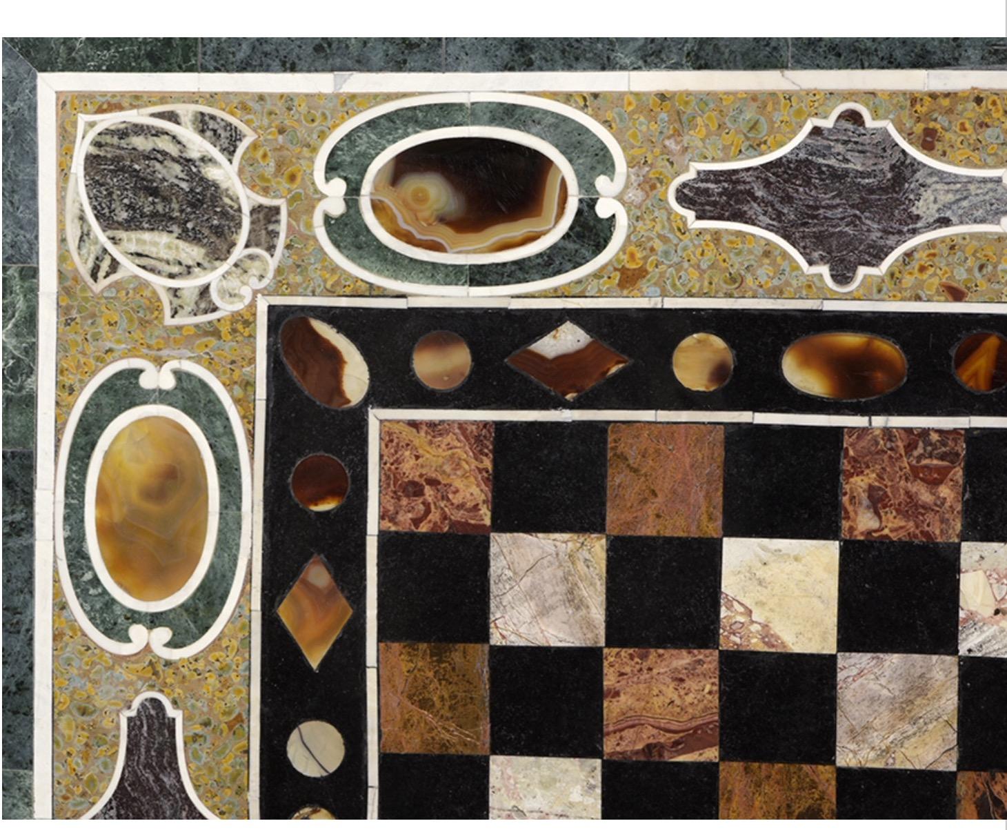 Baroque Pietra Dura 'Hard Stones Marquetry' Tabletop with Chess Board, 20th Century