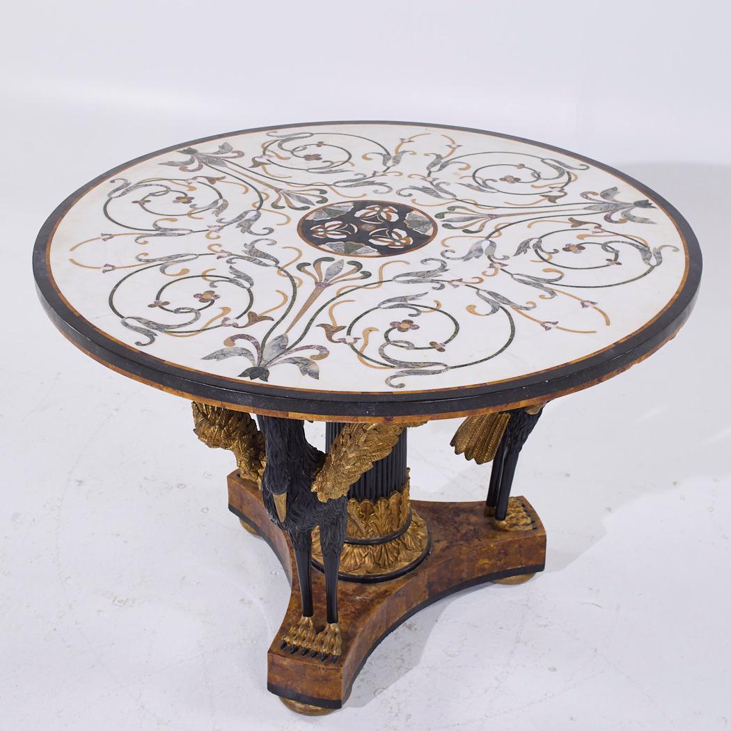 Carved Pietra Dura Hollywood Regency Inlaid Stone Center Table For Sale