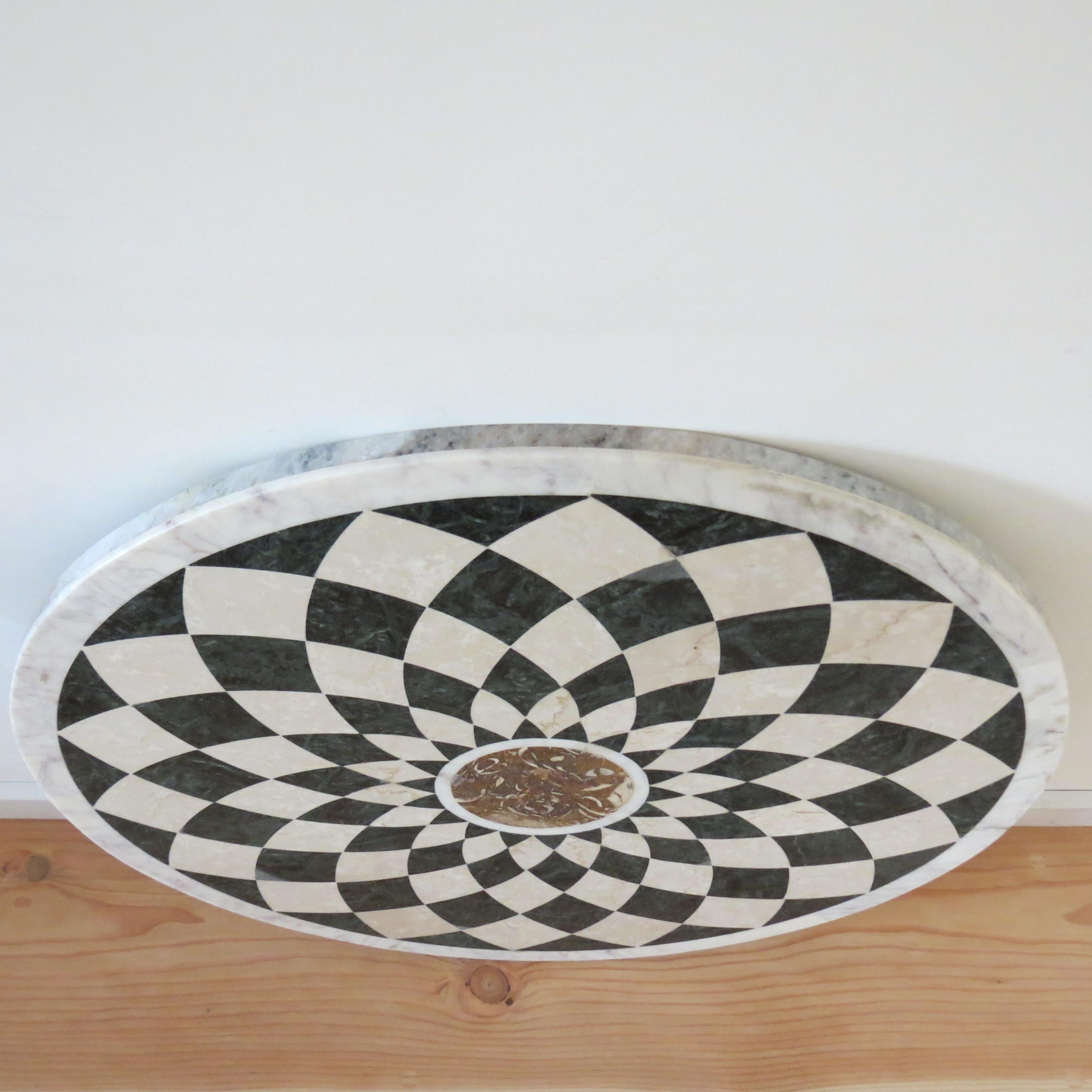 Hollywood Regency Pietra Dura Italian Marble Table Top Geometric Pattern Black White Monochrome
