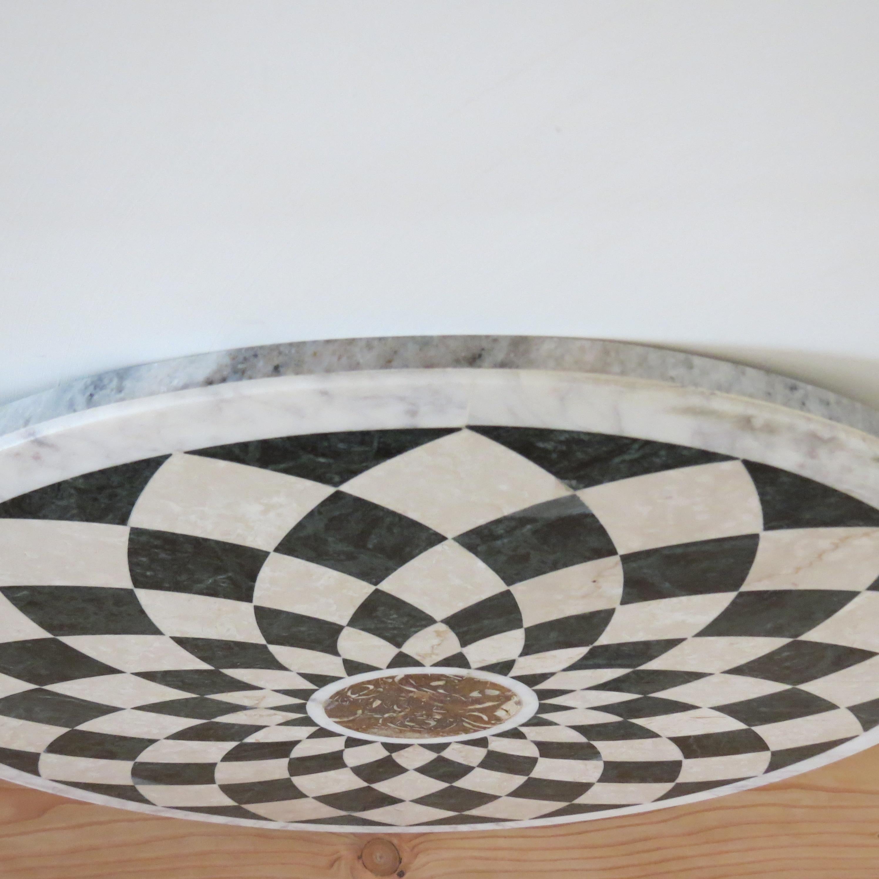 Machine-Made Pietra Dura Italian Marble Table Top Geometric Pattern Black White Monochrome