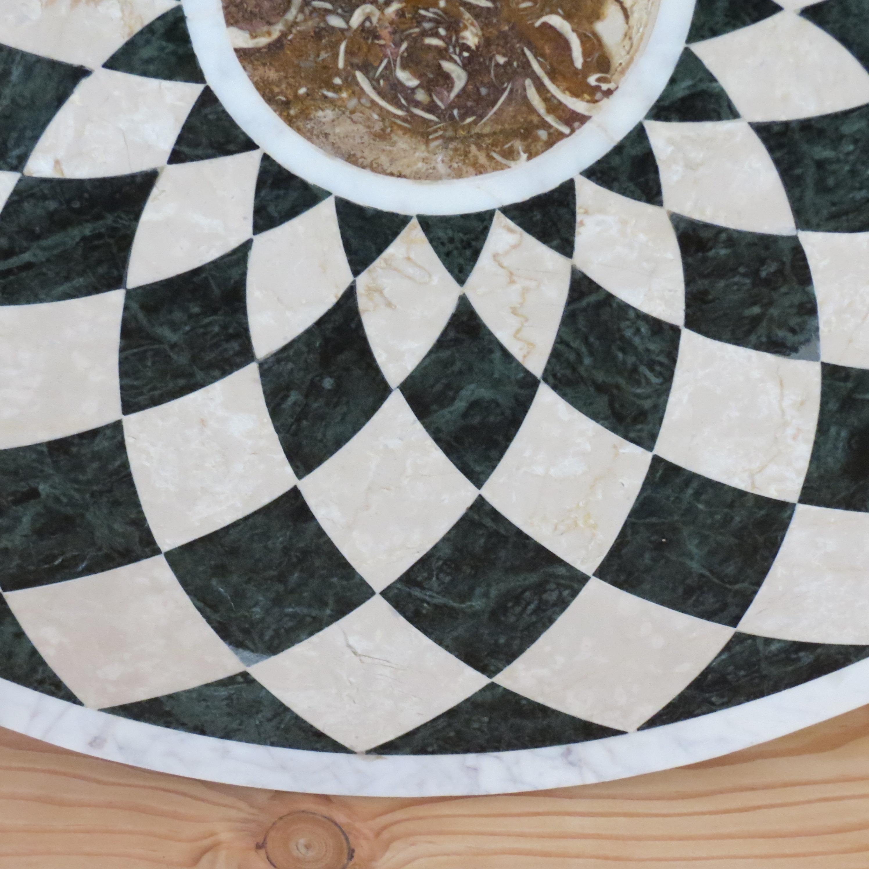 Pietra Dura Italian Marble Table Top Geometric Pattern Black White Monochrome In Good Condition In Stow on the Wold, GB