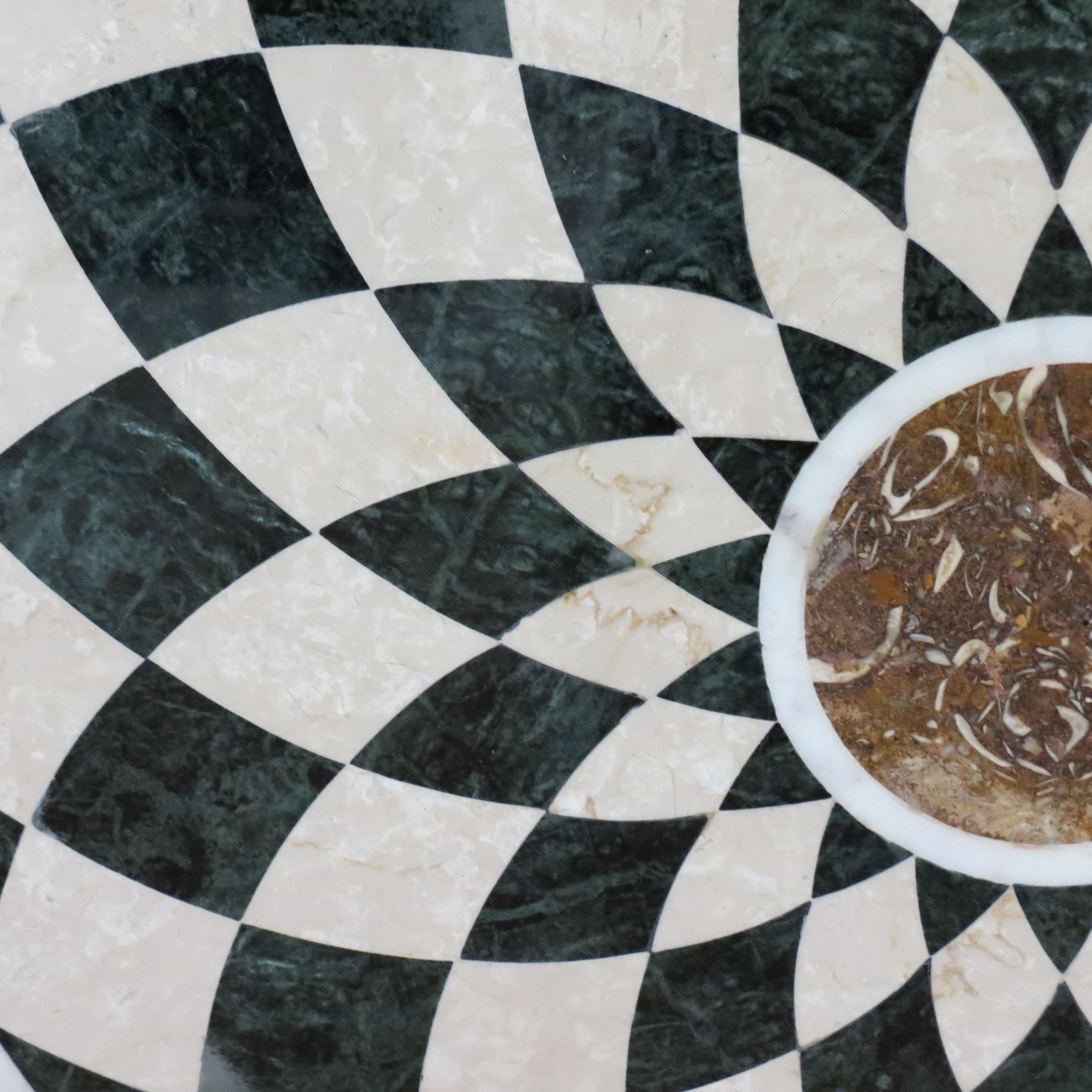 20th Century Pietra Dura Italian Marble Table Top Geometric Pattern Black White Monochrome