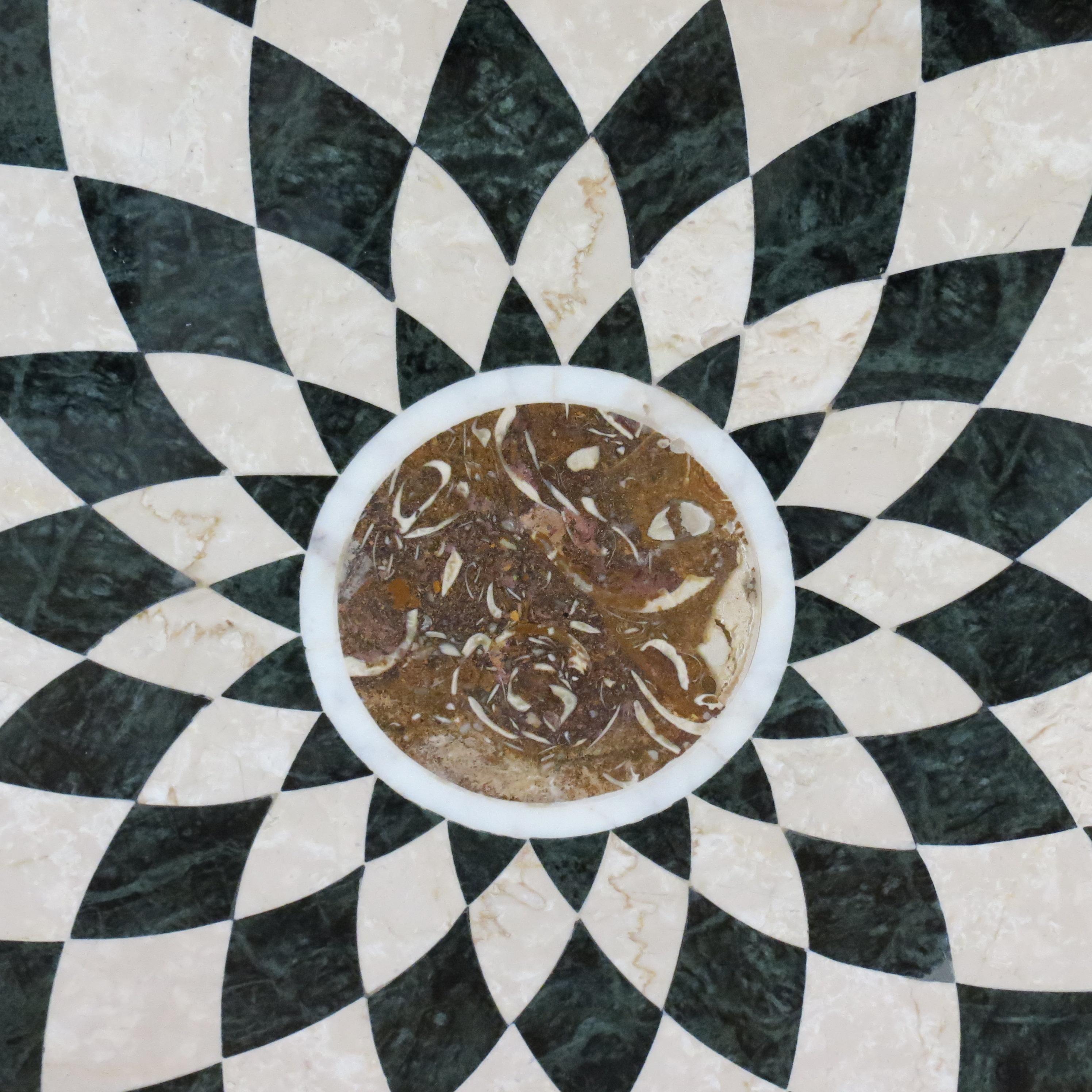 Pietra Dura Italian Marble Table Top Geometric Pattern Black White Monochrome 1