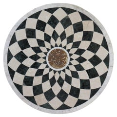 Pietra Dura Italian Marble Table Top Geometric Pattern Black White Monochrome