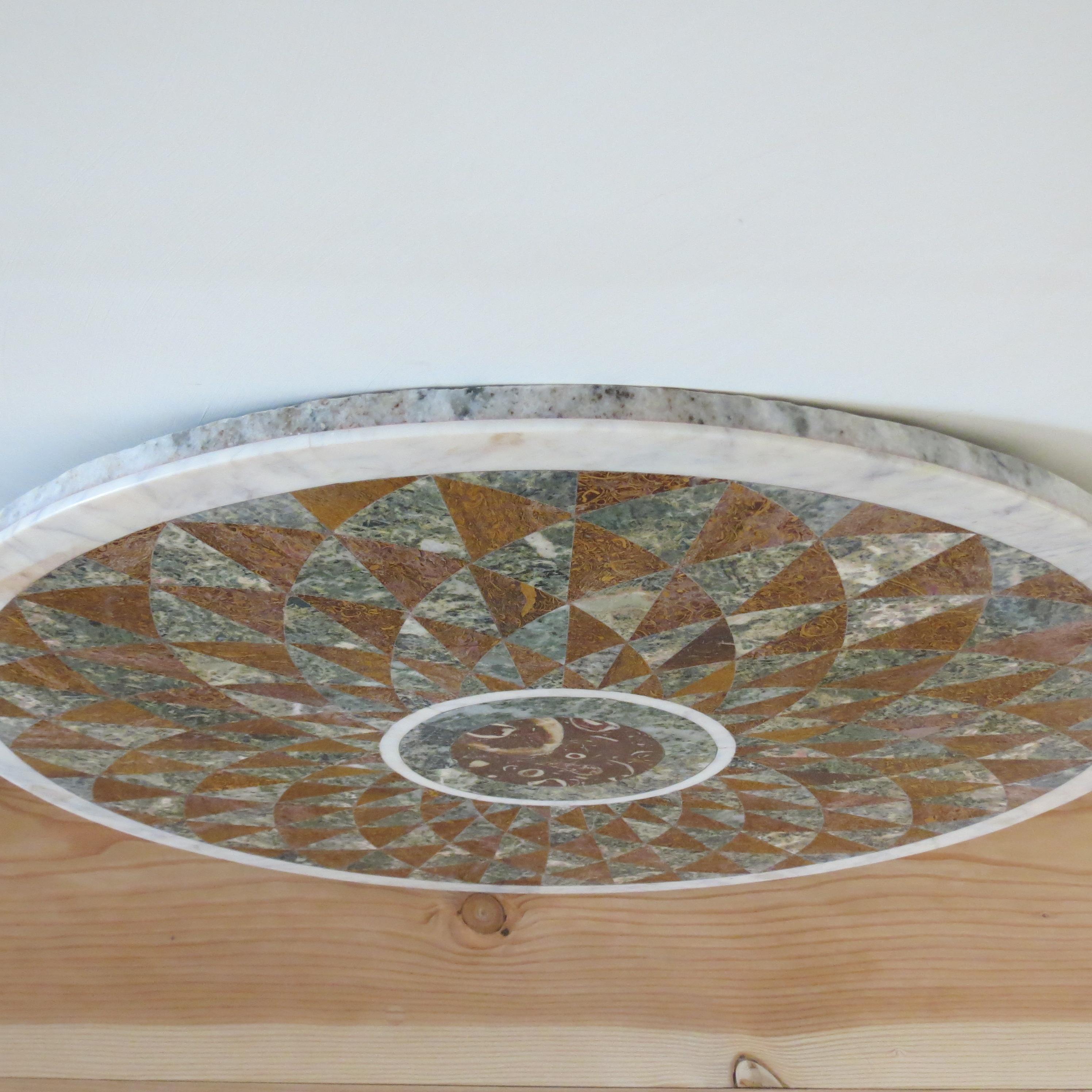 Hollywood Regency Pietra Dura Italian Marble Table Top Geometric Pattern 