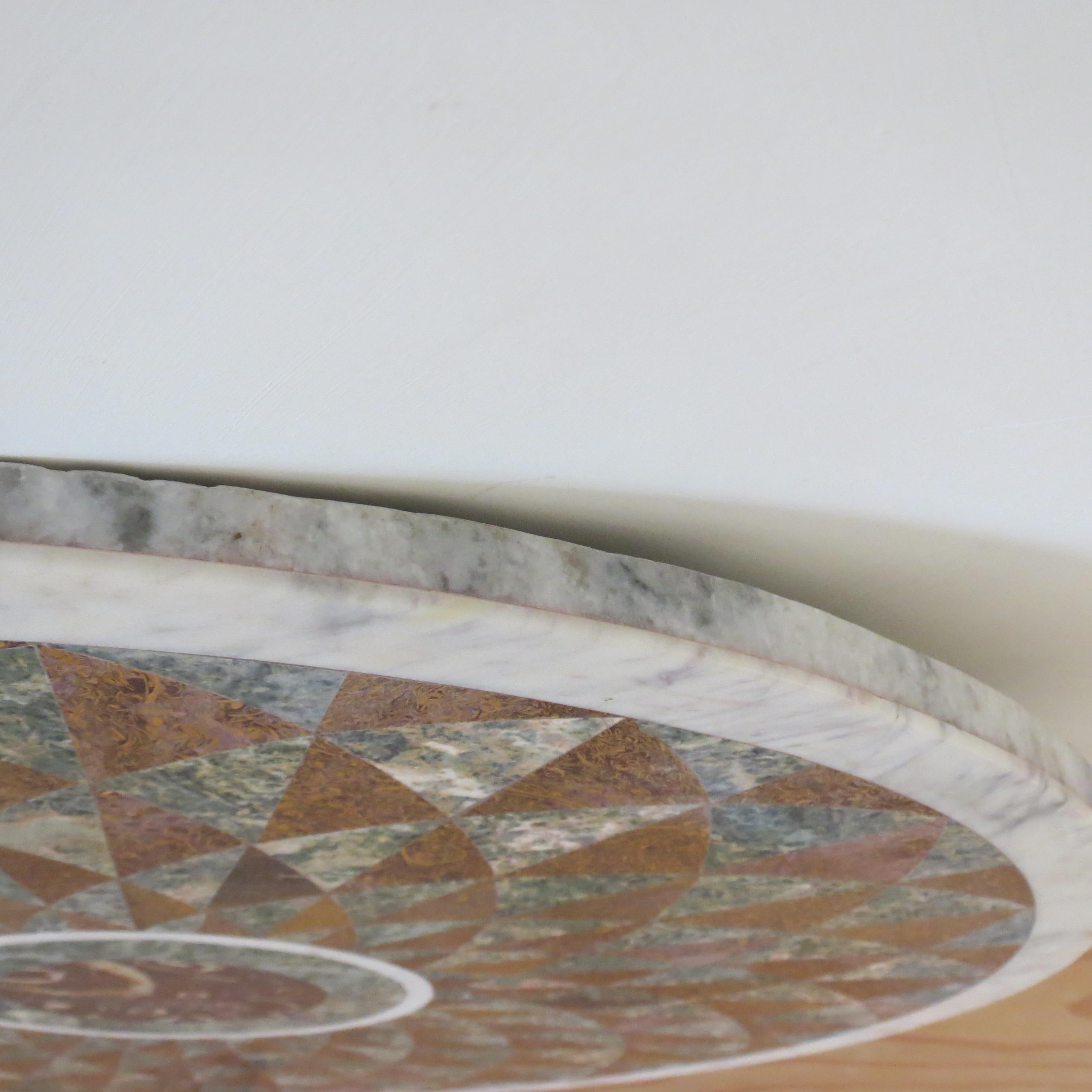 Machine-Made Pietra Dura Italian Marble Table Top Geometric Pattern 