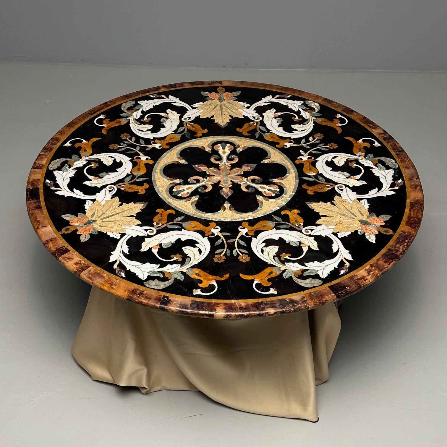 Pietra Dura, Italienische moderne runde Tischplatte aus der Mitte des Jahrhunderts, Marmor, Perlmutt (Neoklassisch)